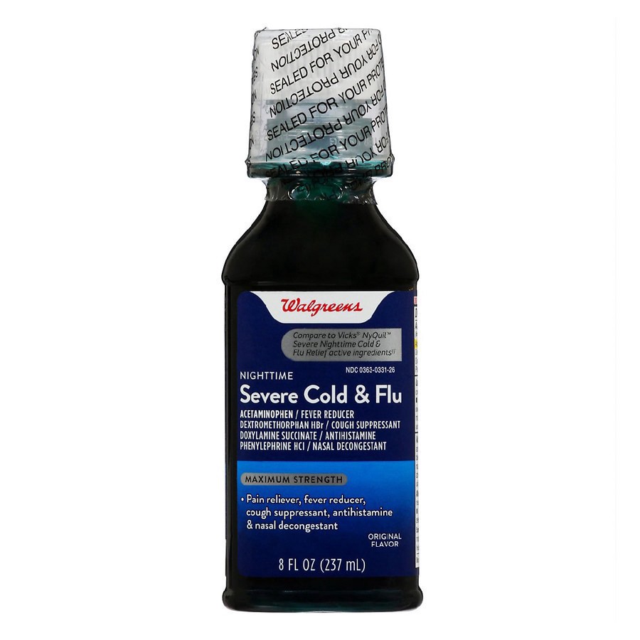 slide 1 of 4, Walgreens Nighttime Severe Cold & Flu, 8 fl oz