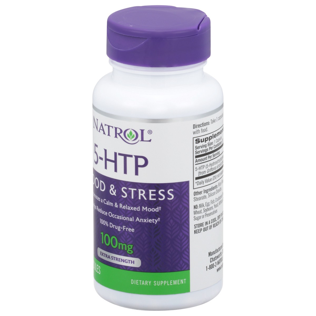 slide 12 of 14, Natrol 5-HTP Promotes a Calm, Relaxed Mood, Drug Free, 100mg, 30 Capsules, 30 ct; 100 mg