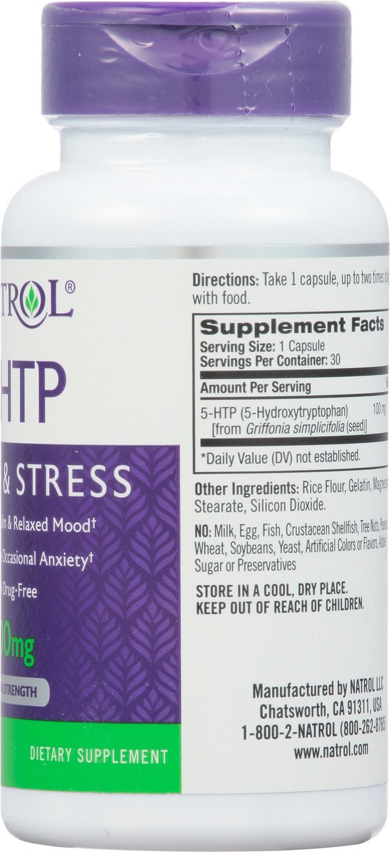 slide 7 of 14, Natrol 5-HTP Promotes a Calm, Relaxed Mood, Drug Free, 100mg, 30 Capsules, 30 ct; 100 mg