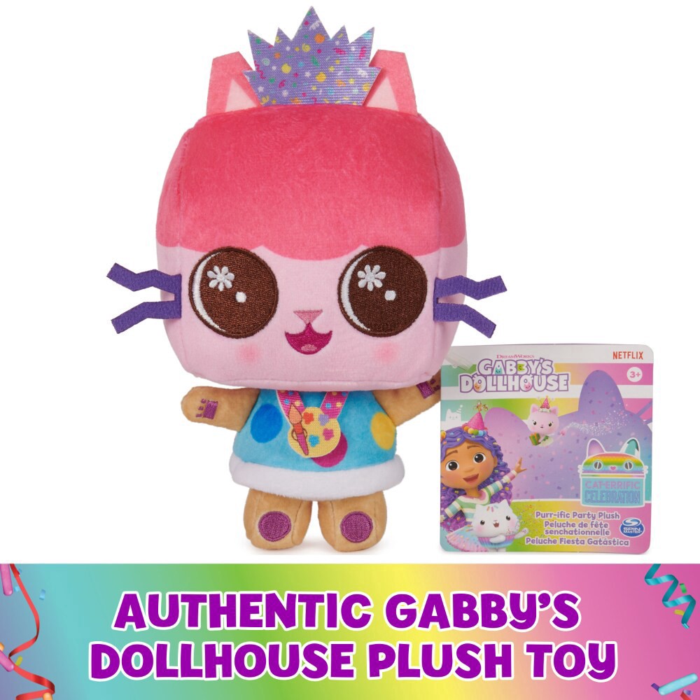 slide 3 of 6, Gabby's Dollhouse Celebration Series Baby Box Cat Purr-ific Party Plush, 1 ct