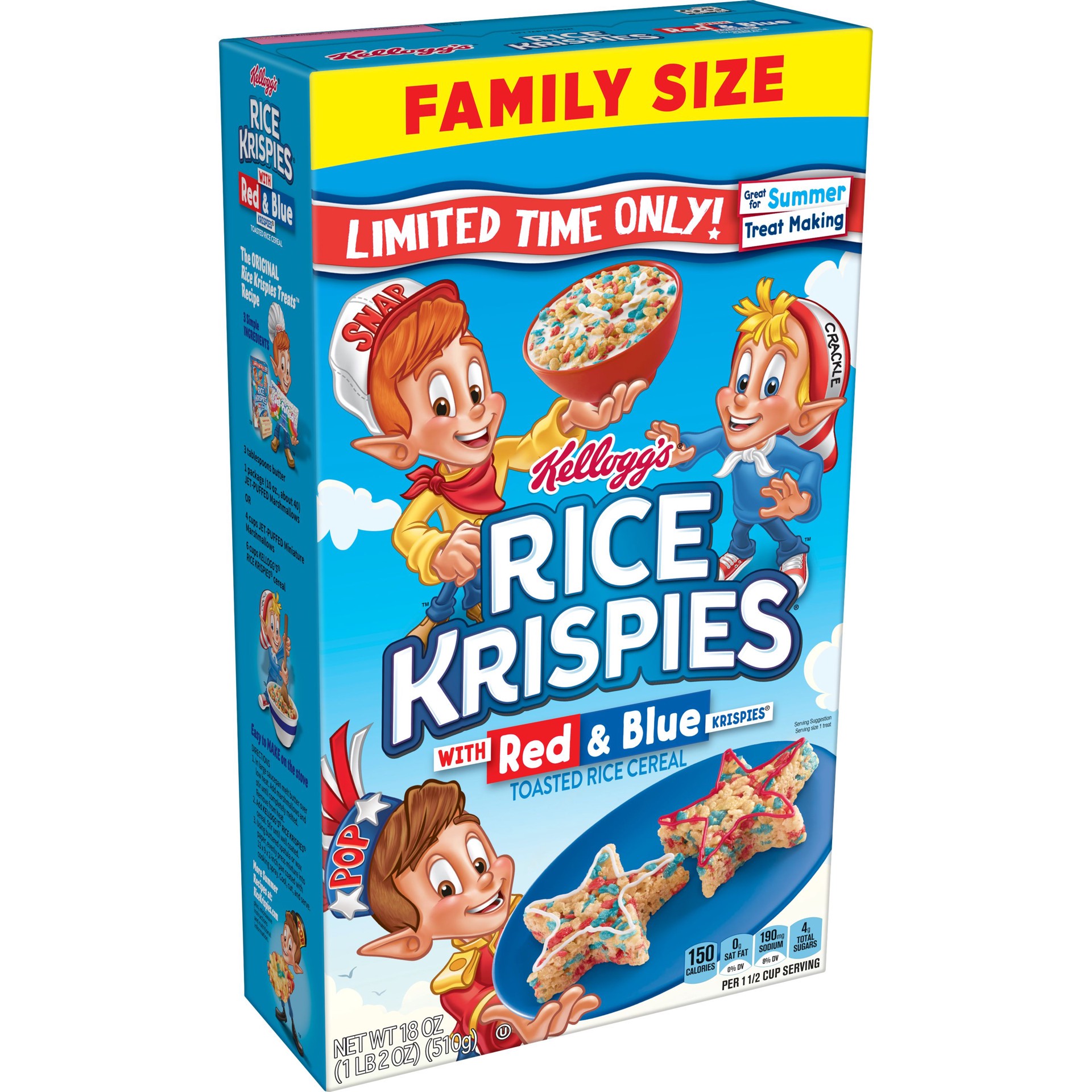 slide 1 of 4, Kellogg's Rice Krispies Breakfast Cereal, Kids Snacks, Original with Red and Blue Krispies, 18 Oz