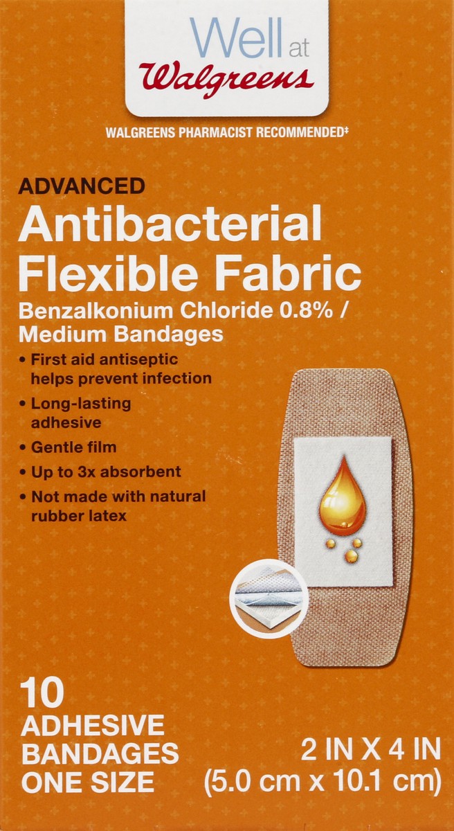 slide 3 of 4, Walgreens Advanced Antibacterial Flexible Fabric Adhesive Bandages 10 Count, 2 in x 4 in