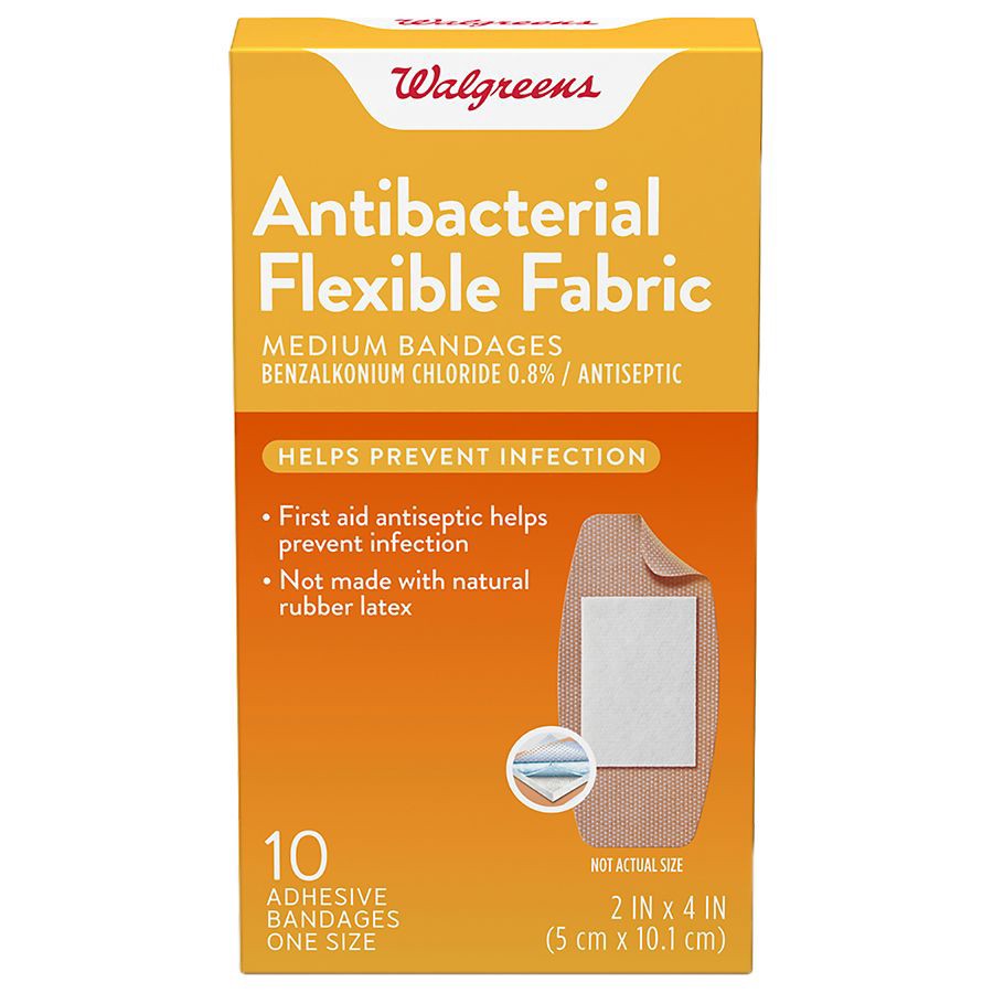 slide 1 of 4, Walgreens Advanced Antibacterial Flexible Fabric Adhesive Bandages 10 Count, 2 in x 4 in