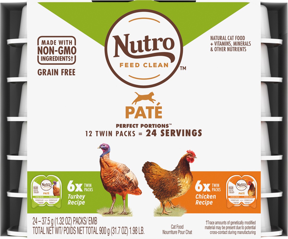 slide 5 of 10, NUTRO Grain Free* Natural Wet Cat Food Paté Turkey Recipe and Chicken Recipe Variety Pack, (12) PERFECT PORTIONS Twin-Pack Trays, 2.64 oz