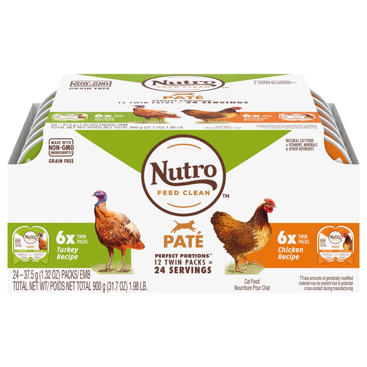 slide 10 of 10, NUTRO Grain Free* Natural Wet Cat Food Paté Turkey Recipe and Chicken Recipe Variety Pack, (12) PERFECT PORTIONS Twin-Pack Trays, 2.64 oz