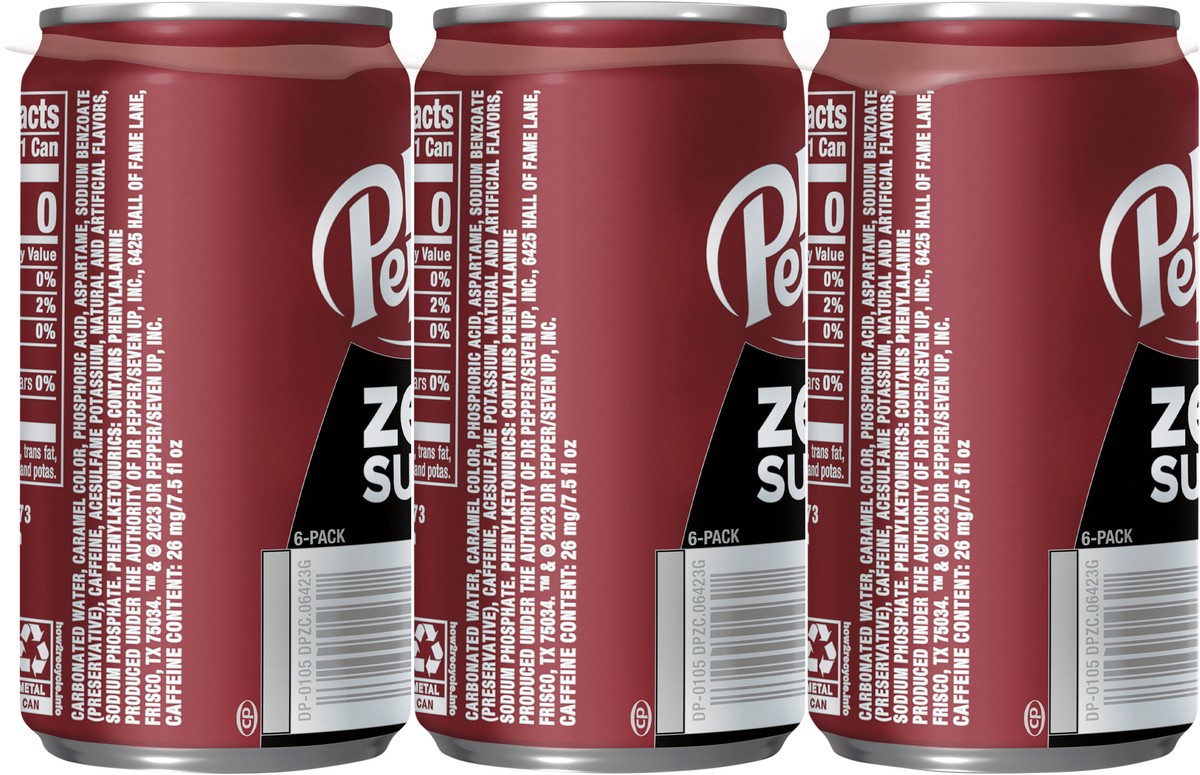 slide 12 of 13, Dr Pepper Zero Sugar Soda, 7.5 fl oz mini cans, 6 pack, 6 ct; 7.5 fl oz