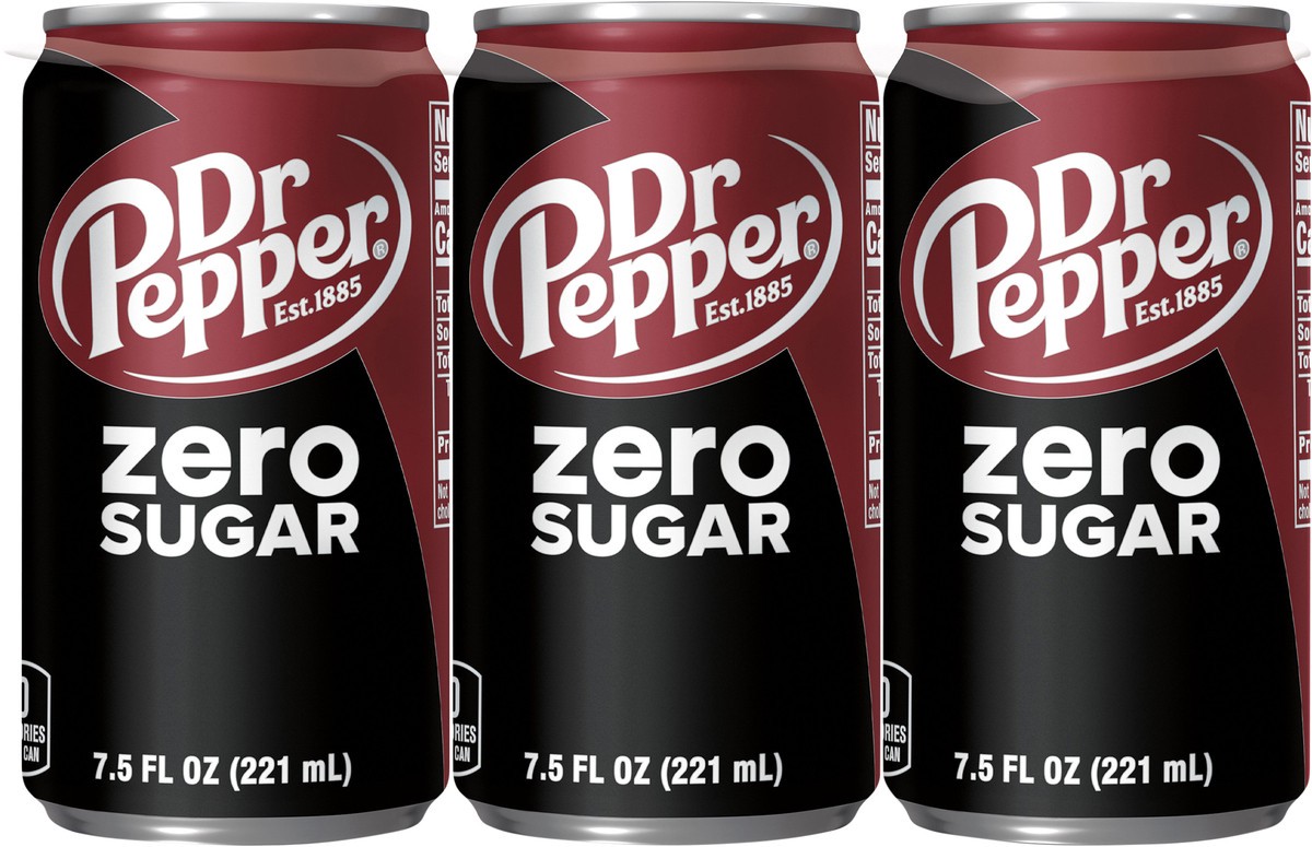 slide 2 of 13, Dr Pepper Zero Sugar Soda, 7.5 fl oz mini cans, 6 pack, 6 ct; 7.5 fl oz