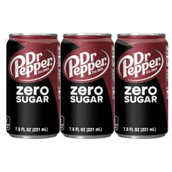 Dr Pepper Zero Sugar Soda, 7.5 fl oz mini cans, 6 pack