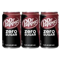 Dr Pepper Zero Sugar Soda, 7.5 fl oz mini cans, 6 pack