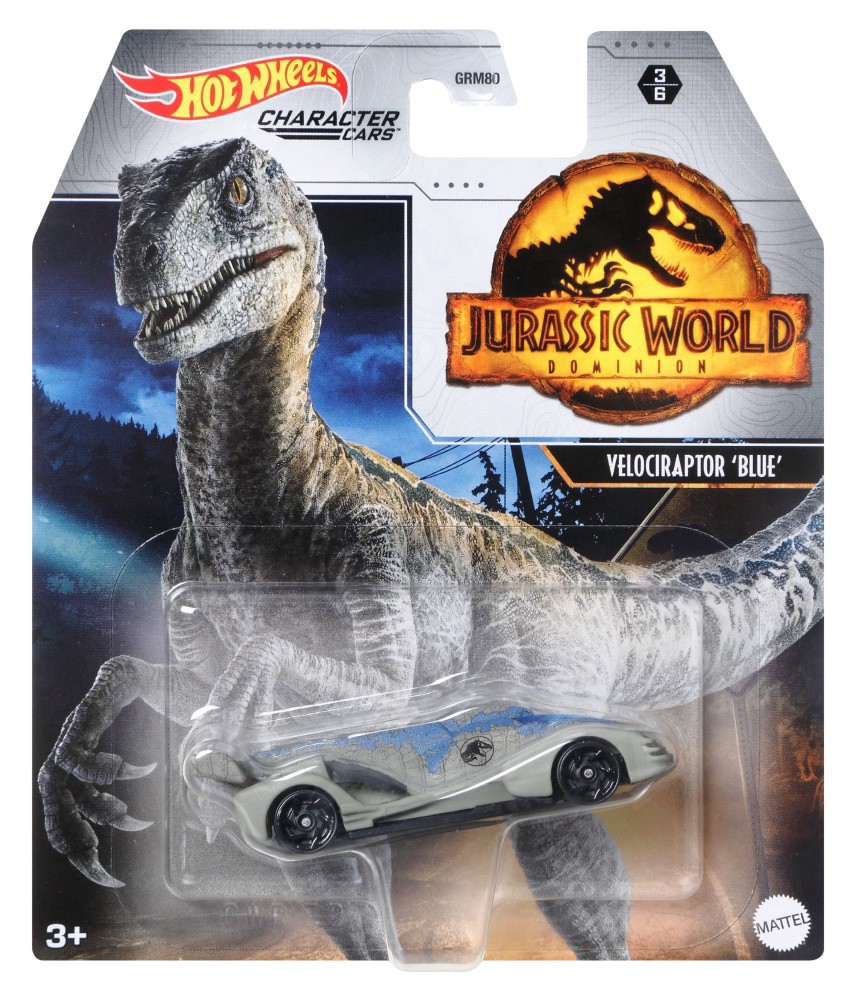 slide 4 of 4, Mattel Hot Wheels Jurassic World Character Cars - Velociraptor Blue, 1 ct