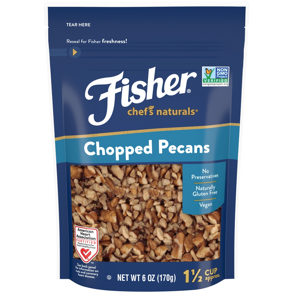 slide 1 of 14, Fisher Chef's Naturals Chopped Pecans 6 oz. Bag, 6 oz