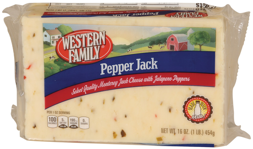 slide 1 of 1, Western Family Pepper Jack Cheese, 16 oz