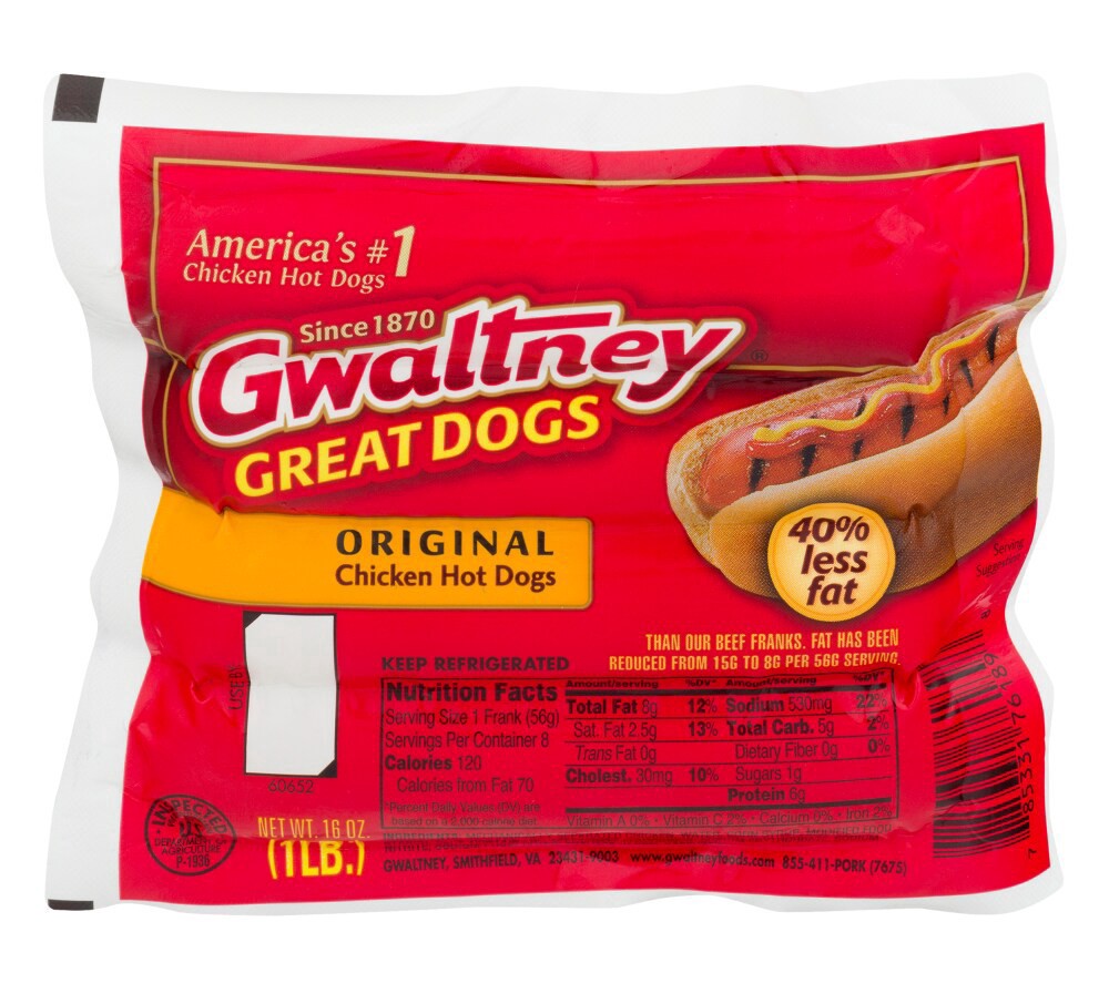 slide 1 of 6, Gwaltney Great Dogs Original Chicken Hot Dogs, 16 oz
