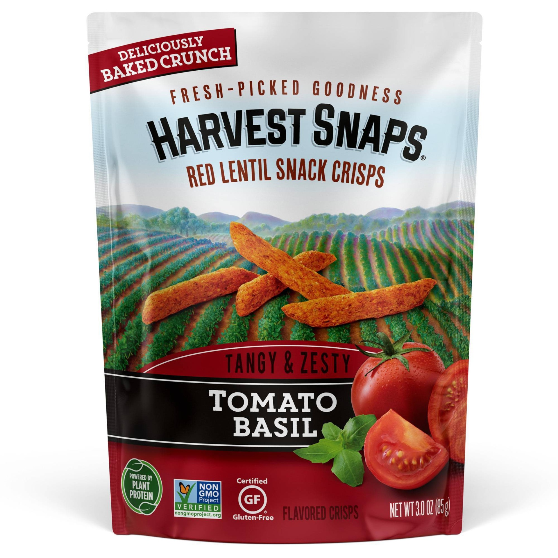 slide 1 of 3, Harvest Snaps Tomato Basil Lentil Bean Crisps, 3 oz
