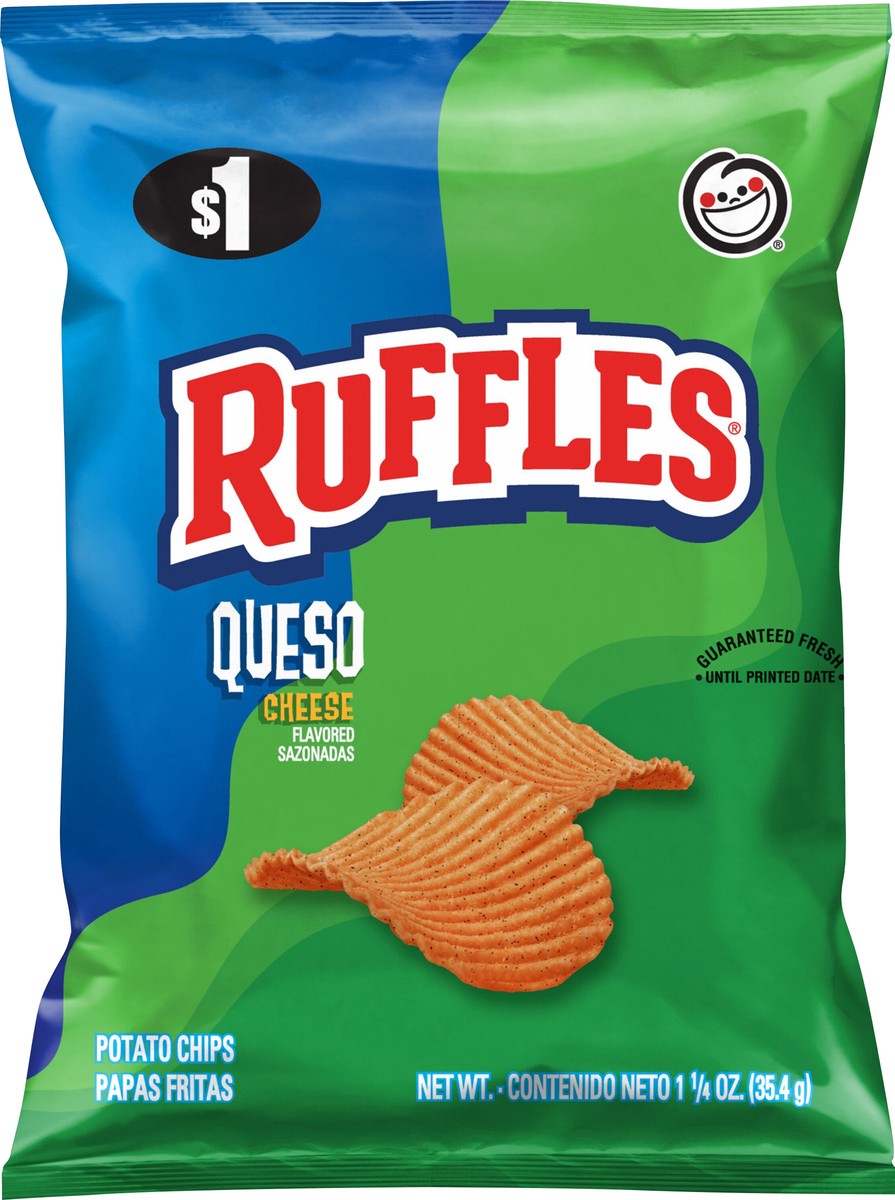 slide 4 of 8, Ruffles Potato Chips Queso Cheese Flavored 1 1/4 Oz, 1.25 oz