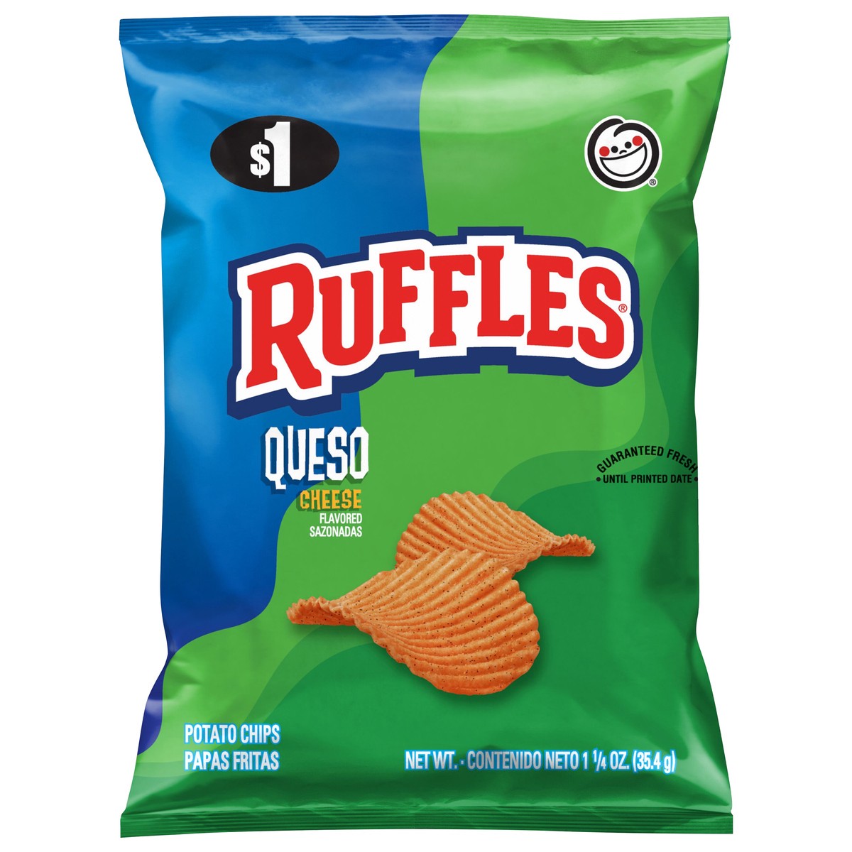 slide 3 of 8, Ruffles Potato Chips Queso Cheese Flavored 1 1/4 Oz, 1.25 oz