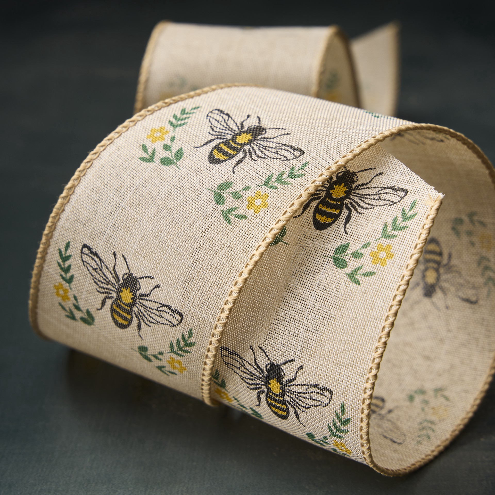 slide 2 of 2, 2.5" X 3yd. Natural Bee Wired Edge Ribbon By Celebrate It, 2.5 in x 3 yd