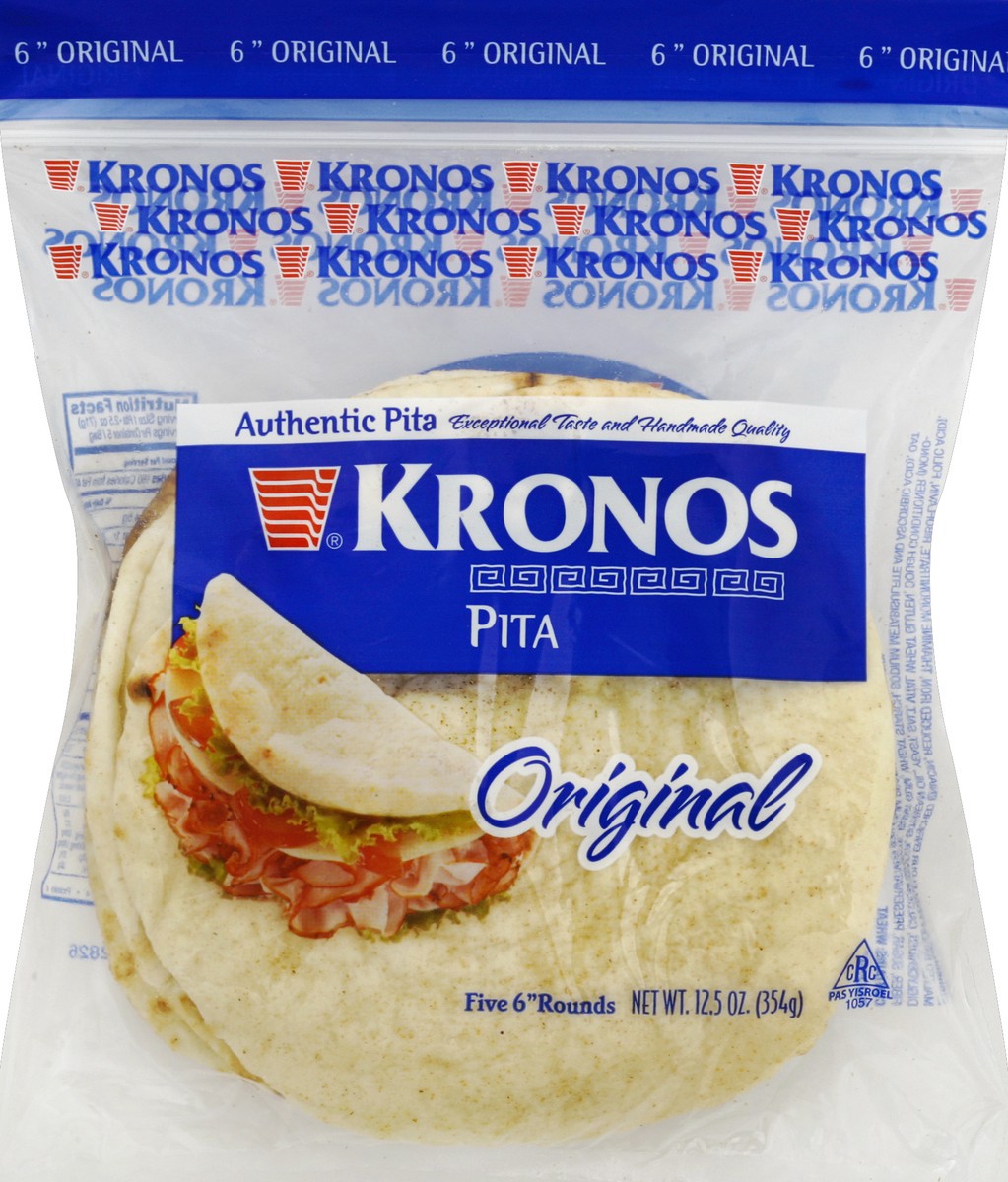 slide 4 of 5, Kronos 6" White Pita, 12 oz