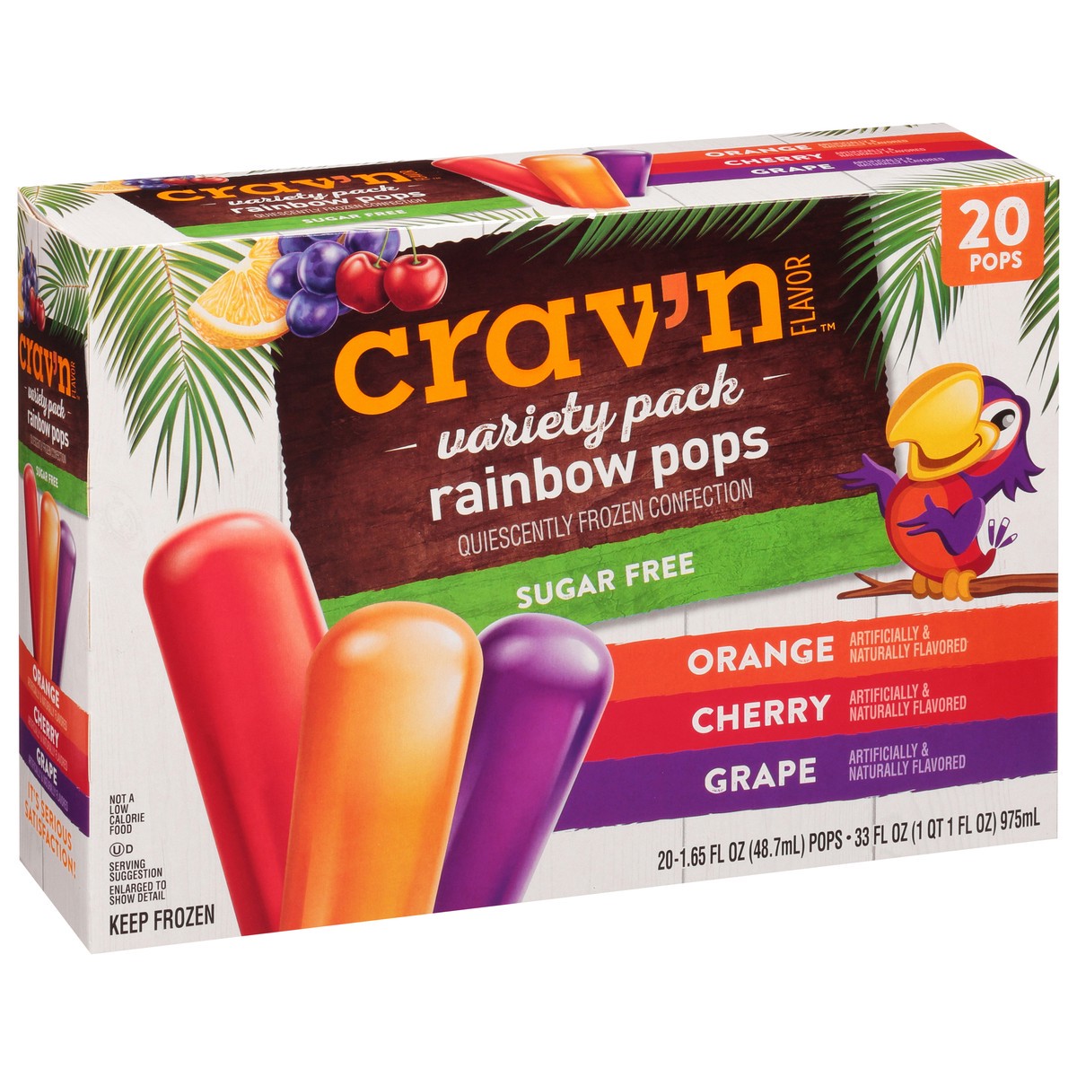 slide 6 of 18, Crav'n Flavor Sugar Free Orange/Cherry/Grape Rainbow Pops Variety Pack 20 ea, 33 fl oz