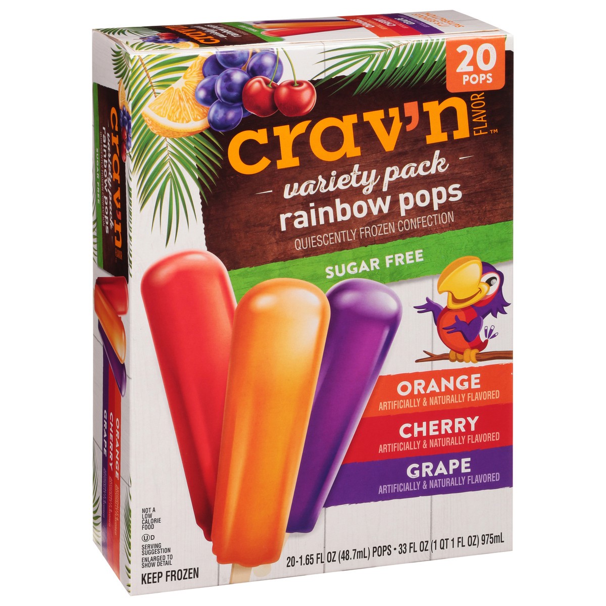 slide 11 of 18, Crav'n Flavor Sugar Free Orange/Cherry/Grape Rainbow Pops Variety Pack 20 ea, 33 fl oz