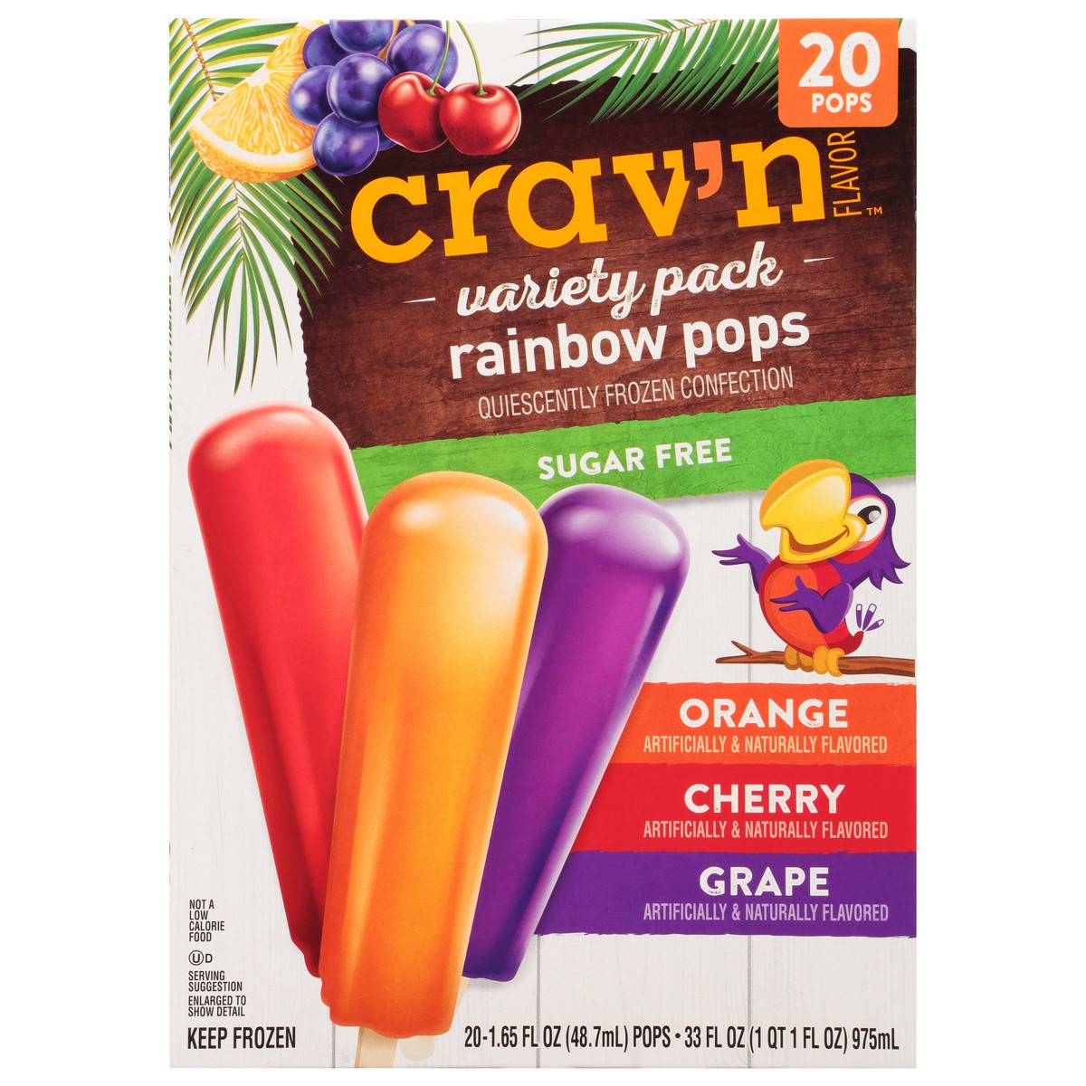 slide 14 of 18, Crav'n Flavor Sugar Free Orange/Cherry/Grape Rainbow Pops Variety Pack 20 ea, 33 fl oz