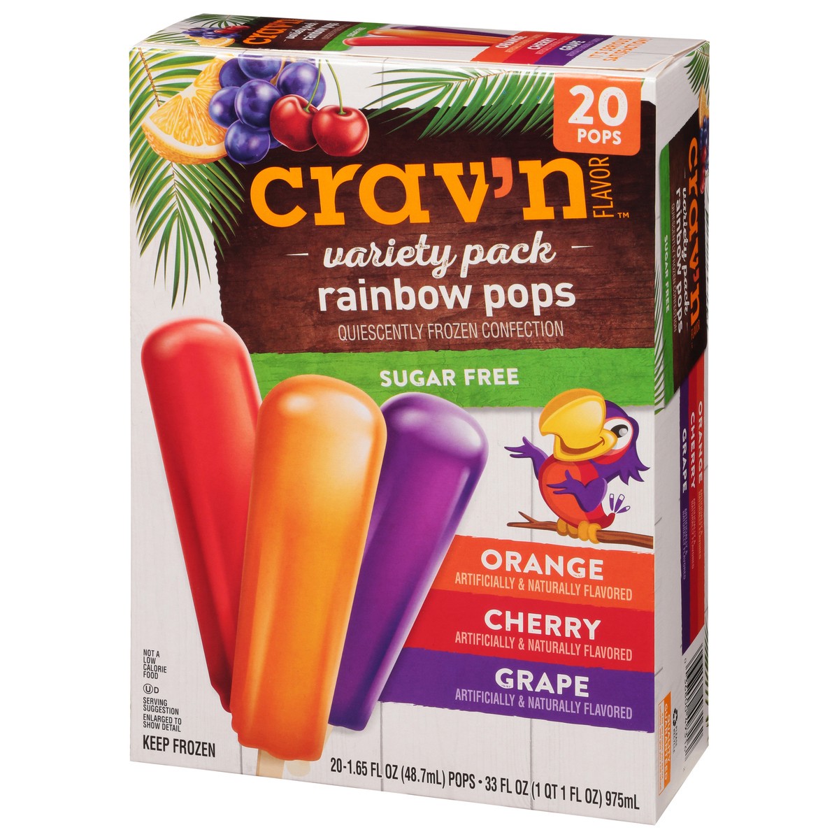 slide 18 of 18, Crav'n Flavor Sugar Free Orange/Cherry/Grape Rainbow Pops Variety Pack 20 ea, 33 fl oz