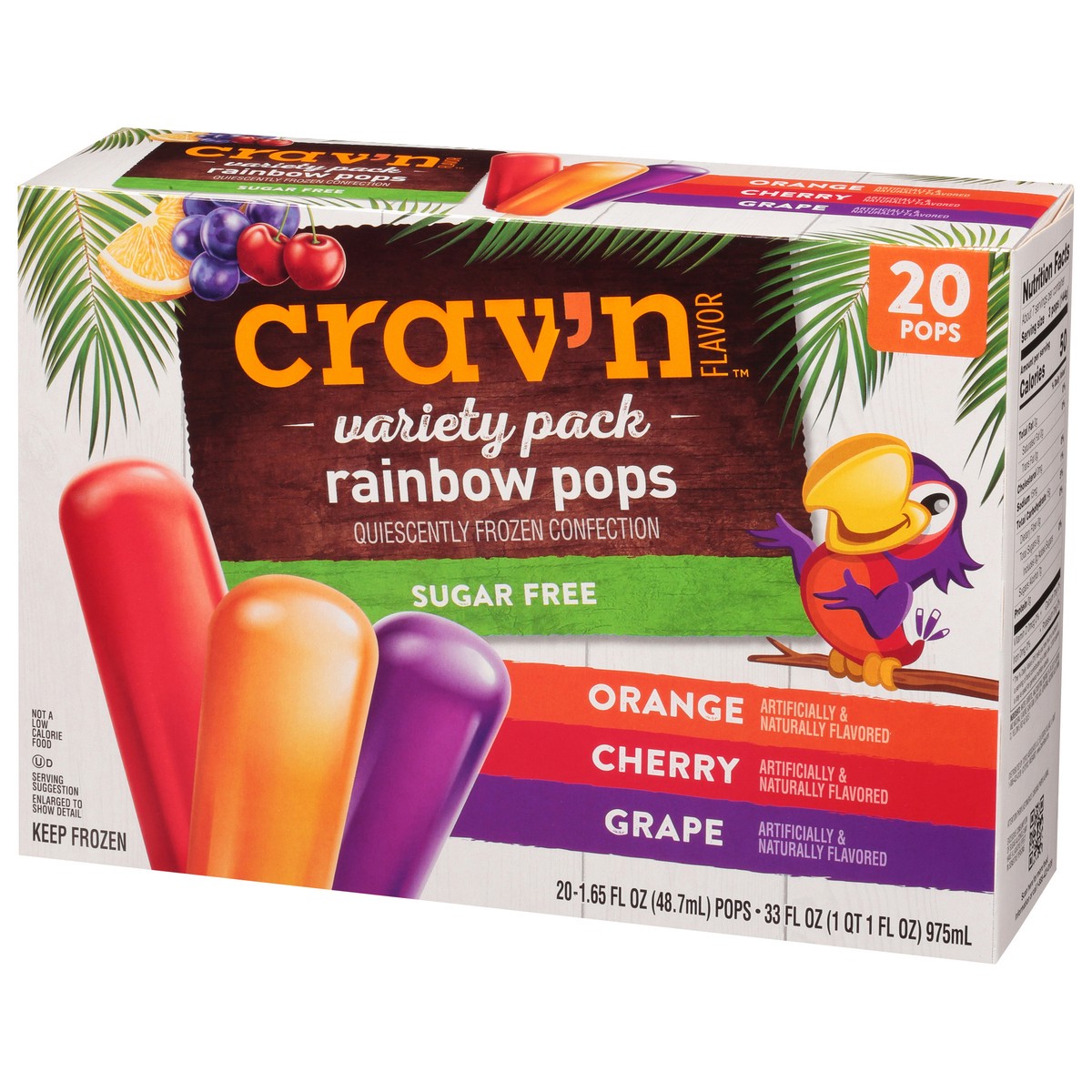slide 4 of 18, Crav'n Flavor Sugar Free Orange/Cherry/Grape Rainbow Pops Variety Pack 20 ea, 33 fl oz