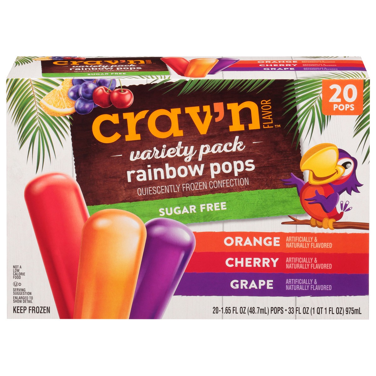 slide 2 of 18, Crav'n Flavor Sugar Free Orange/Cherry/Grape Rainbow Pops Variety Pack 20 ea, 33 fl oz