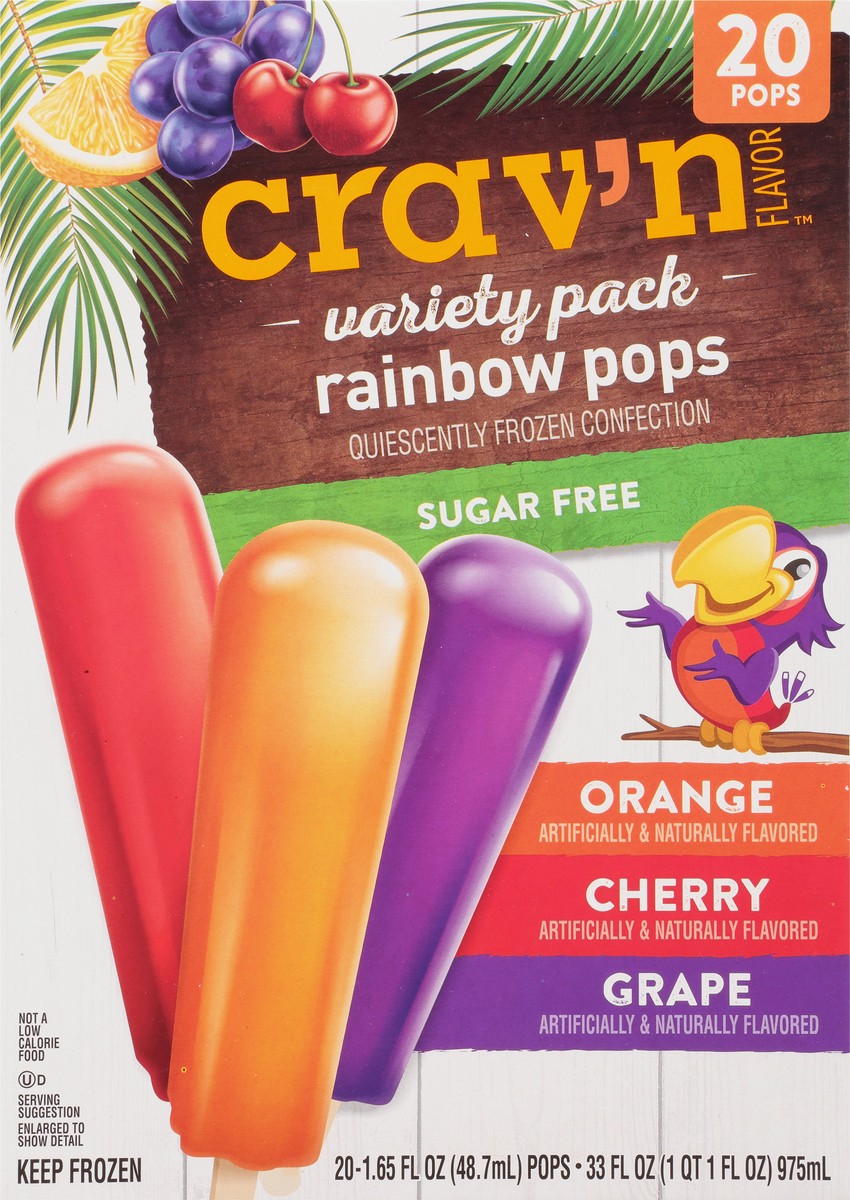 slide 5 of 18, Crav'n Flavor Sugar Free Orange/Cherry/Grape Rainbow Pops Variety Pack 20 ea, 33 fl oz
