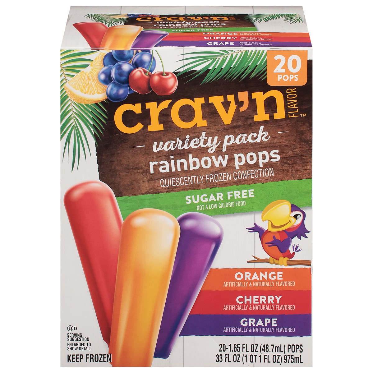 slide 1 of 18, Crav'n Flavor Sugar Free Orange/Cherry/Grape Rainbow Pops Variety Pack 20 ea, 33 fl oz