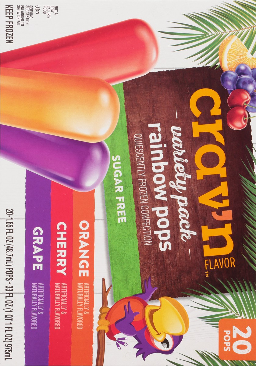 slide 3 of 18, Crav'n Flavor Sugar Free Orange/Cherry/Grape Rainbow Pops Variety Pack 20 ea, 33 fl oz