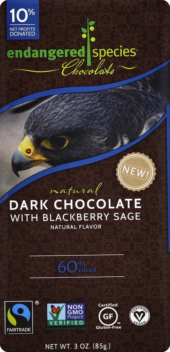 slide 5 of 5, Endangered Species Natural Dark Chocolate with Blackberry Sage, 3 oz