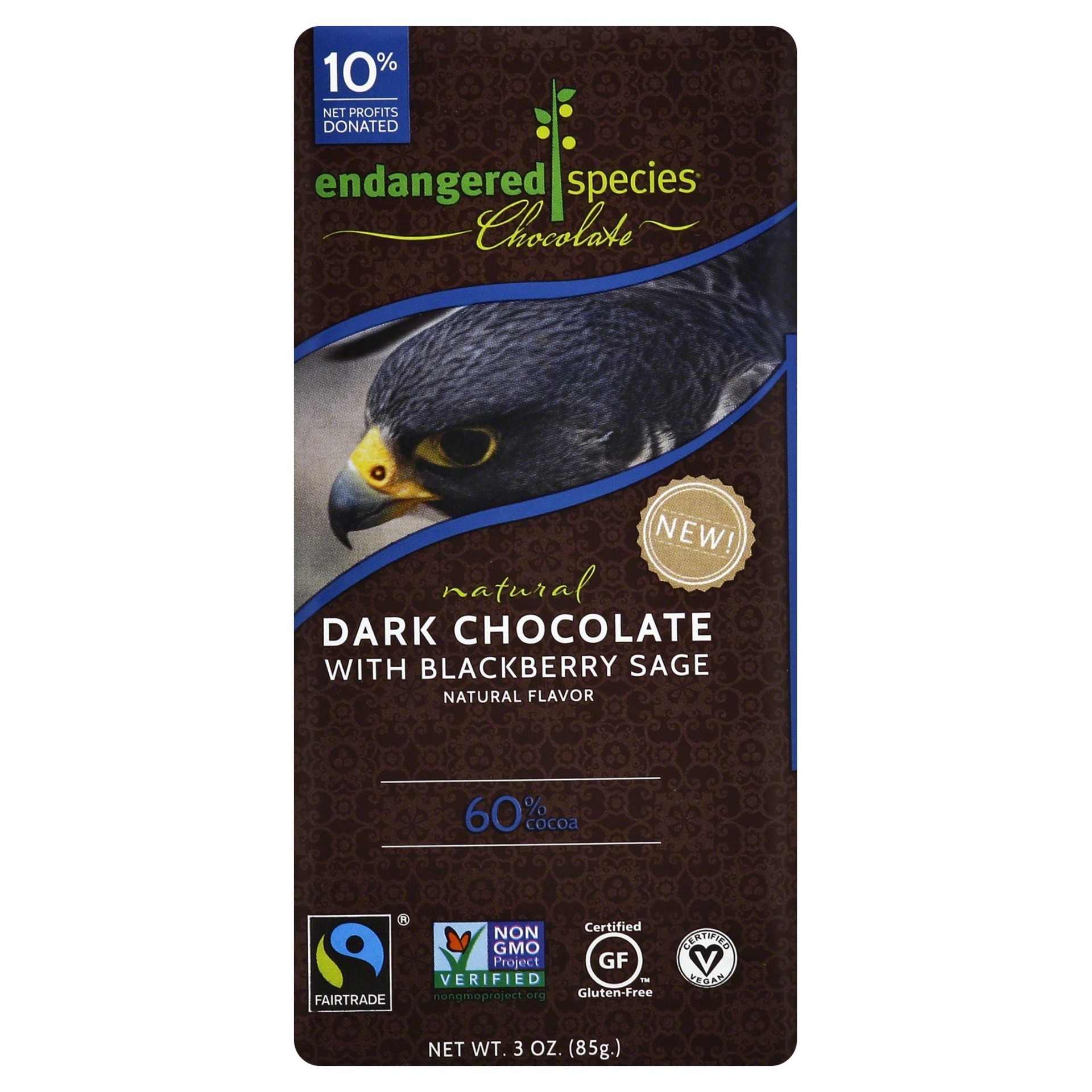 slide 1 of 5, Endangered Species Natural Dark Chocolate with Blackberry Sage, 3 oz