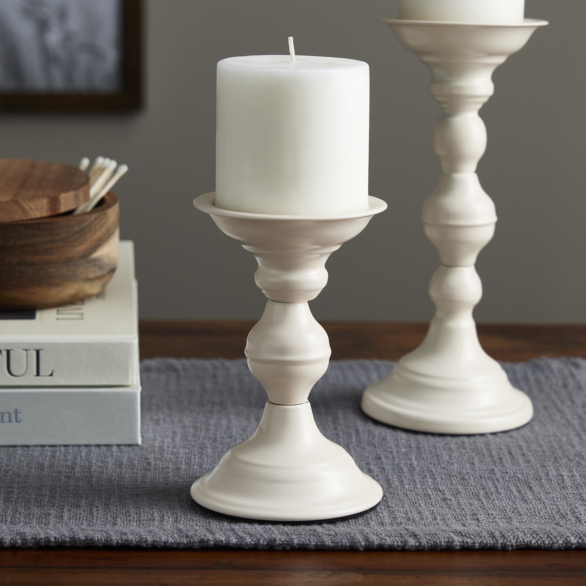 slide 3 of 4, Cream Metal Pillar Candle Holder By Ashland, 3.82 in x 3.82 in x 6.1 in