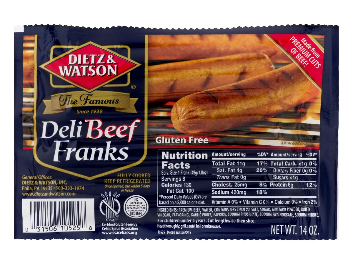 slide 1 of 1, Dietz & Watson Deli Beef Franks, 