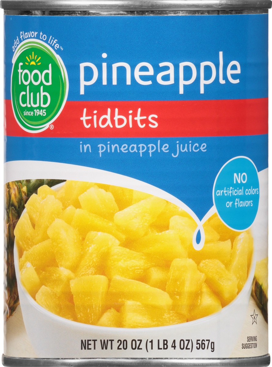 slide 9 of 10, Food Club Pineapple Tidbits in Juice, 20 oz