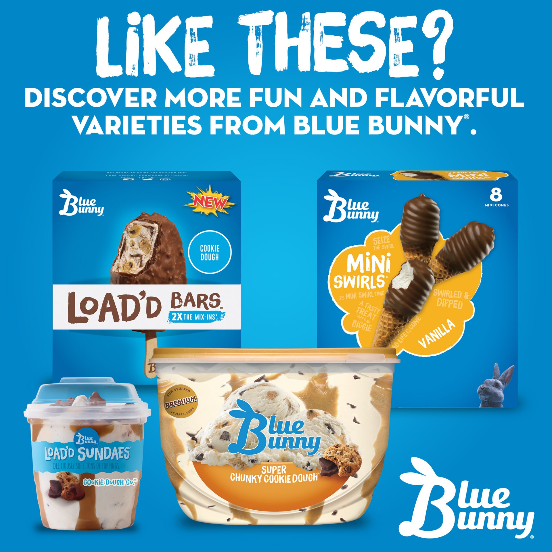 slide 4 of 5, Blue Bunny Load'D Cones Cookie Dough Ice Cream Cones, 4 ct