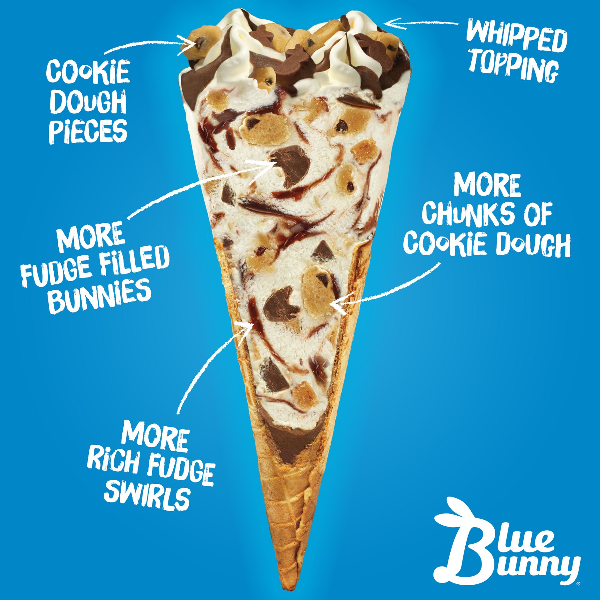 slide 3 of 5, Blue Bunny Load'D Cones Cookie Dough Ice Cream Cones, 4 ct