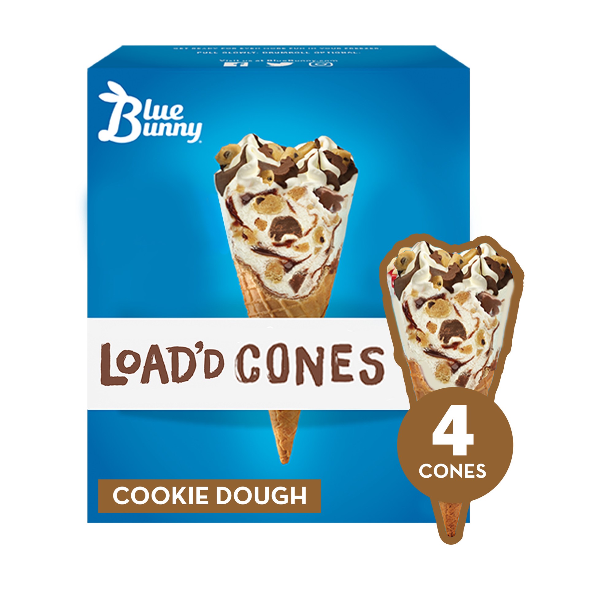 slide 1 of 5, Blue Bunny Load'D Cones Cookie Dough Ice Cream Cones, 4 ct