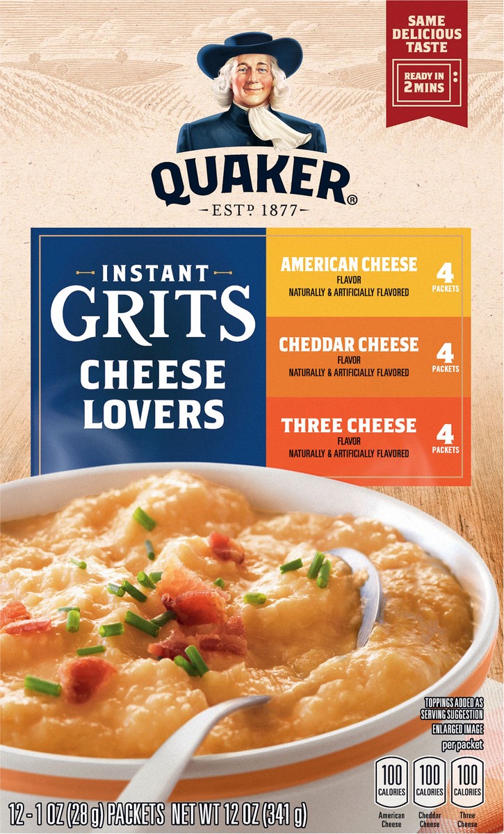 slide 5 of 11, Quaker Instant Grits Cheese Lovers Variety 1 Oz 12 Count, 12 ct