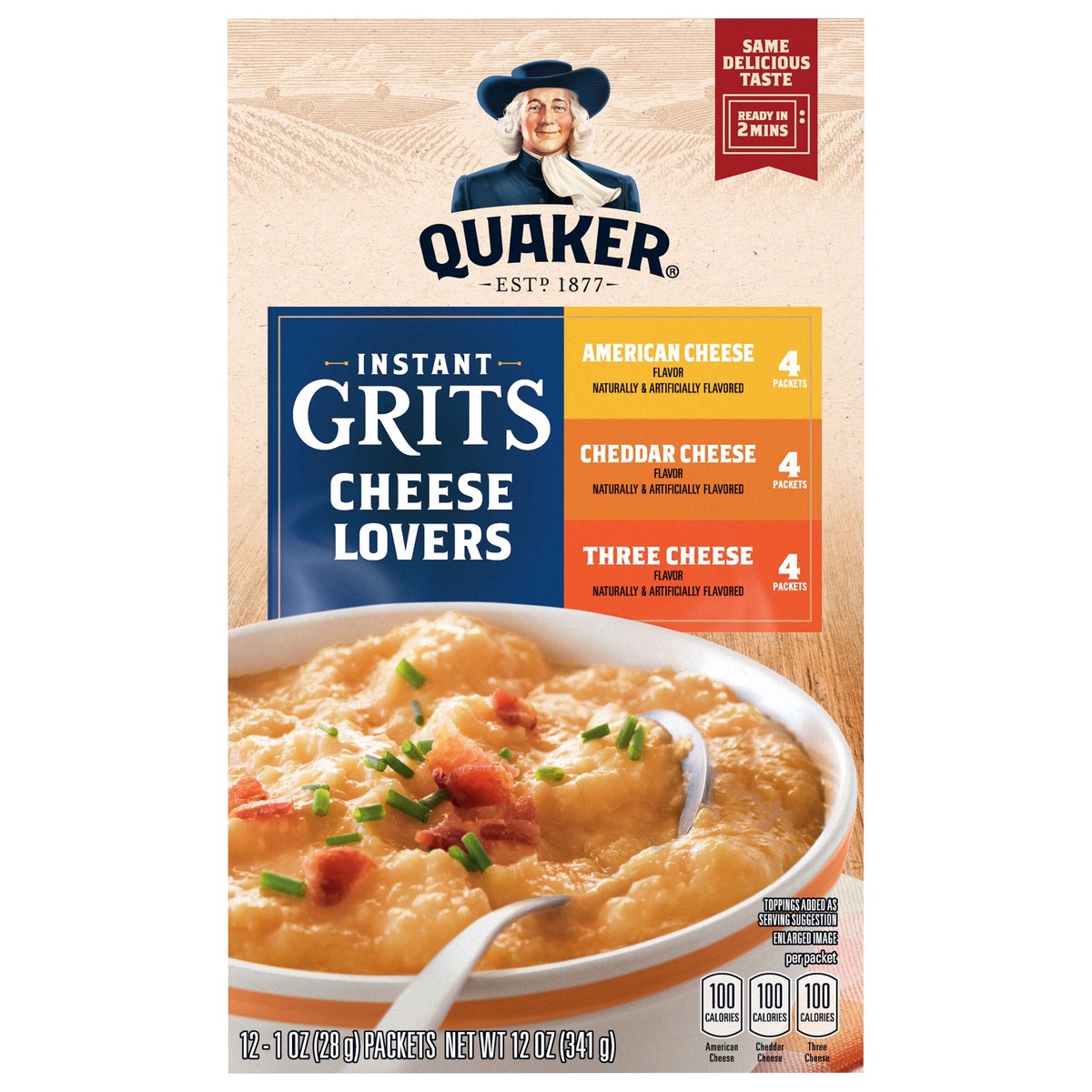 slide 1 of 11, Quaker Instant Grits Cheese Lovers Variety 1 Oz 12 Count, 12 ct