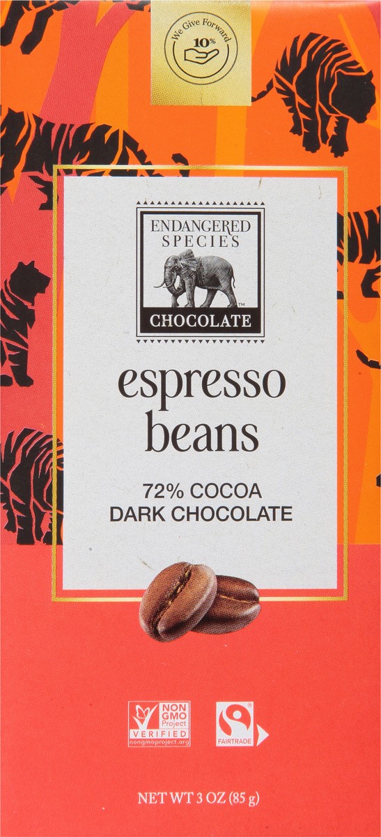 slide 10 of 11, Endangered Species Dark Chocolate With Espresso Beans Chocolate Bar, 3 oz