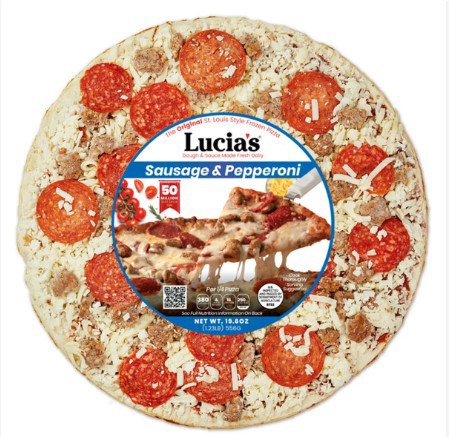 slide 1 of 1, Lucia's Pizza Sausage & Pepperoni Piza, 19.35 oz