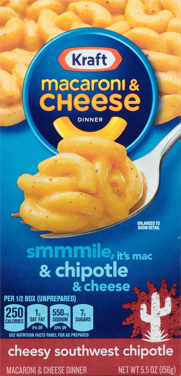 slide 8 of 13, Kraft Cheesy Southwest Chipotle Macaroni & Cheese Dinner 5.5 oz. Box, 5.5 oz