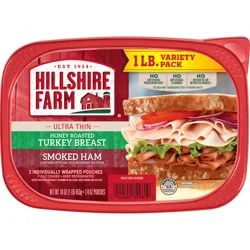 Hillshire Farm Ultra Thin Sliced Deli Lunch Meat, Honey Roasted Turkey Breast and Smoked Ham, 16 oz