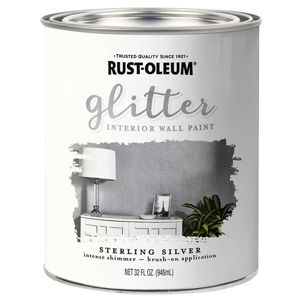 slide 1 of 1, Rust-Oleum Glitter Interior Wall Paint - 323858, Quart, Sterling Silver, 1 ct