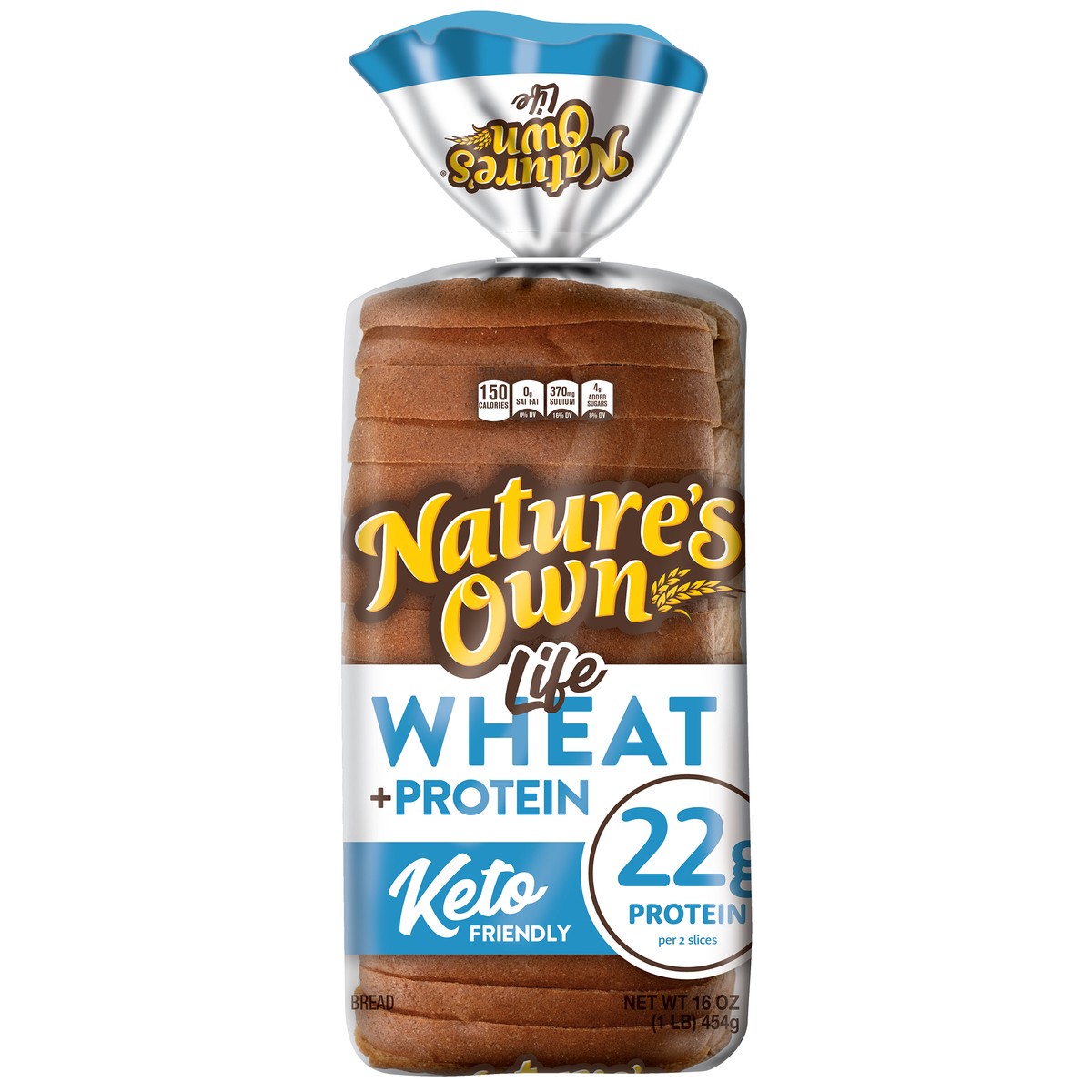 slide 2 of 4, Nature's Own Life Wheat Plus Protein Bread, 22g Protein per 2 slices, Keto Friendly, 16 oz Loaf, 16 oz