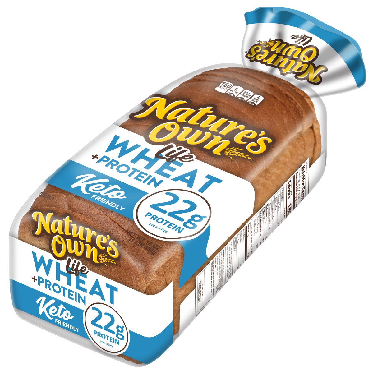 slide 3 of 4, Nature's Own Life Wheat Plus Protein Bread, 22g Protein per 2 slices, Keto Friendly, 16 oz Loaf, 16 oz