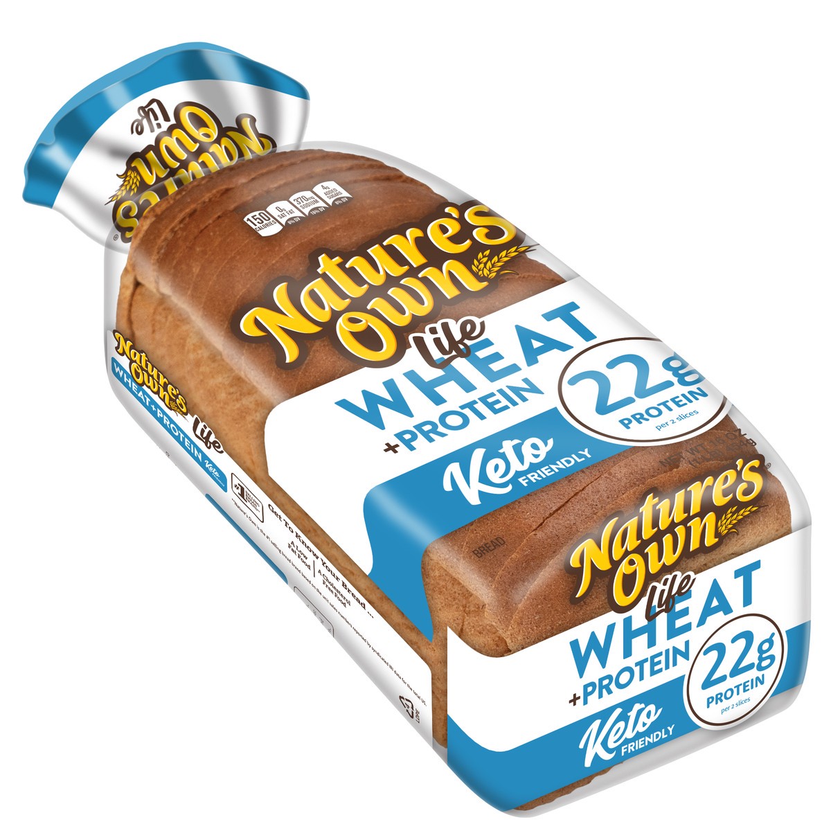 slide 4 of 4, Nature's Own Life Wheat Plus Protein Bread, 22g Protein per 2 slices, Keto Friendly, 16 oz Loaf, 16 oz