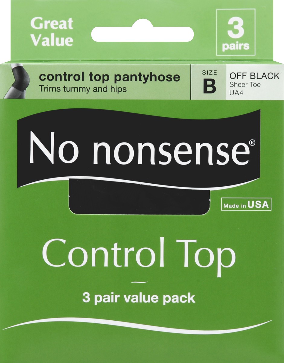 slide 4 of 4, No Nonsense Off Black Control Top Sheer Toe Pantyhose, 3 ct